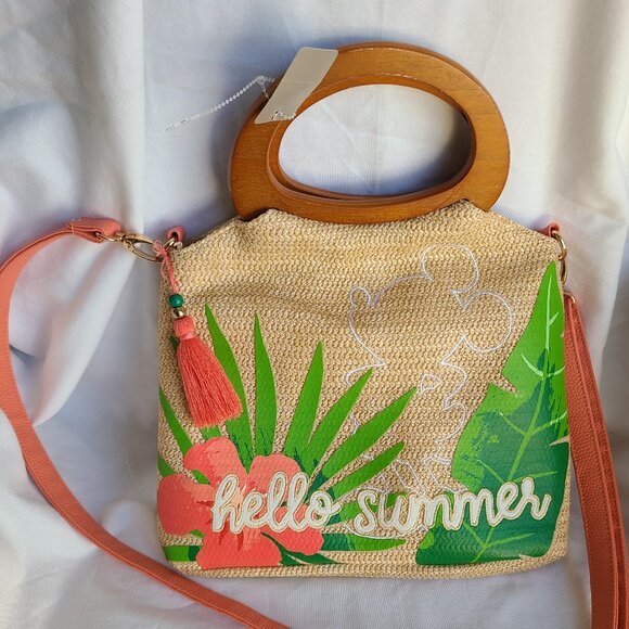 Disney Store Tropical Hideaway Mickey Mouse Raffia Style Tote Bag - Picture 1 of 5